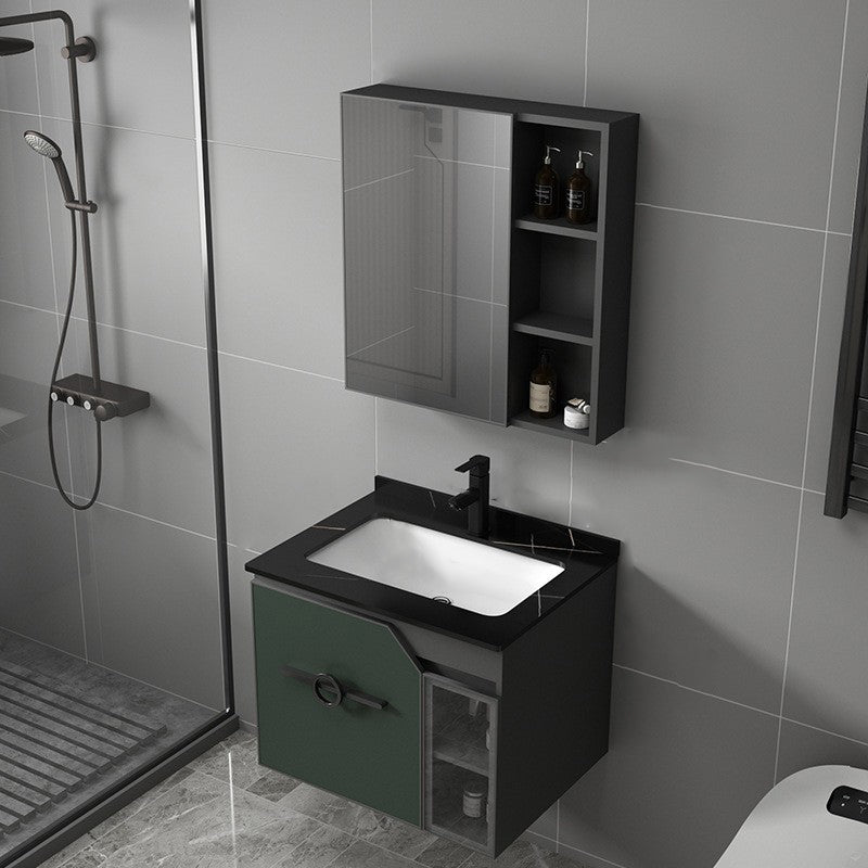 Metal Frame Bath Vanity Mirror Rectangle Wall Mount Single Sink Bathroom Vanity Set Vanity & Faucet & Mirror Cabinet 23.6"L x 18.5"W x 18.1"H Green Clearhalo 'Bathroom Remodel & Bathroom Fixtures' 'Bathroom Vanities' 'bathroom_vanities' 'Home Improvement' 'home_improvement' 'home_improvement_bathroom_vanities' 6667620