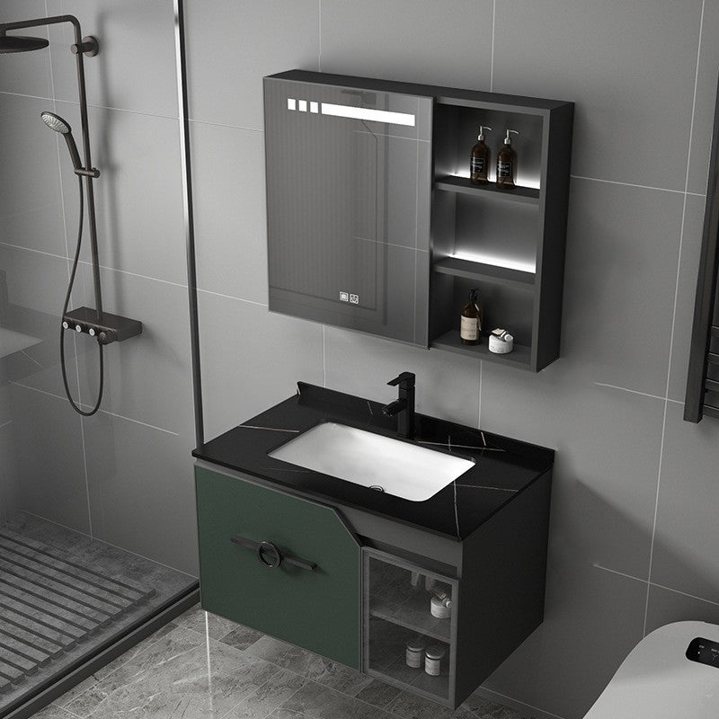 Metal Frame Bath Vanity Mirror Rectangle Wall Mount Single Sink Bathroom Vanity Set Vanity & Faucet & Smart Medicine Cabinet 31.5"L x 18.5"W x 18.1"H Green Clearhalo 'Bathroom Remodel & Bathroom Fixtures' 'Bathroom Vanities' 'bathroom_vanities' 'Home Improvement' 'home_improvement' 'home_improvement_bathroom_vanities' 6667622