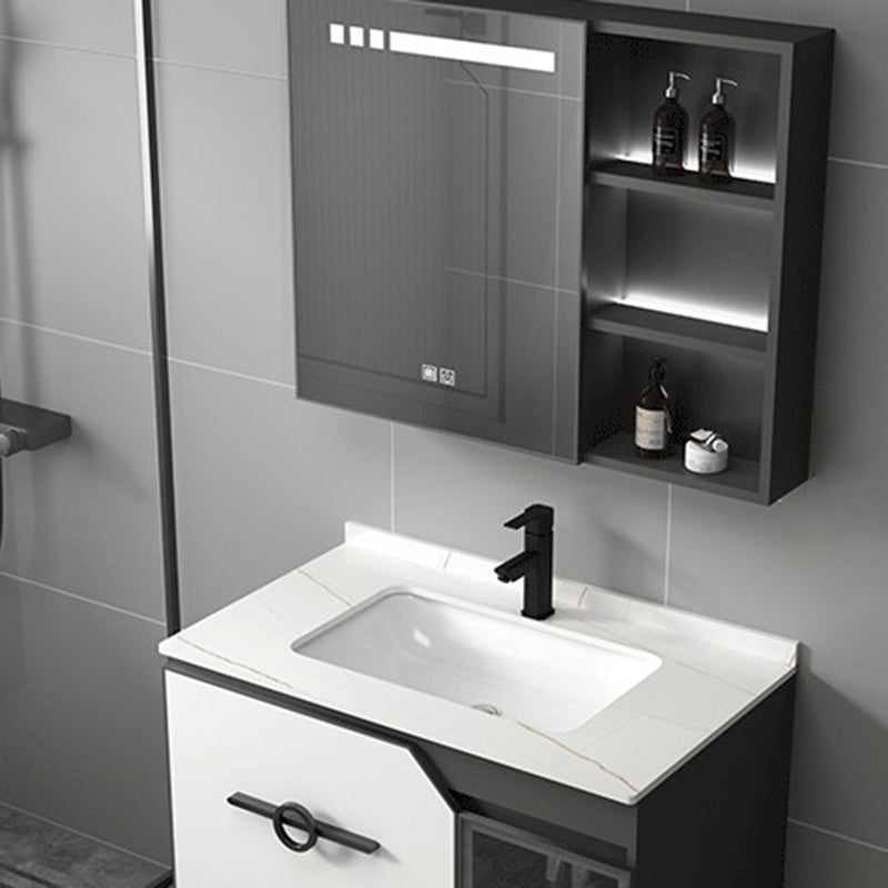 Metal Frame Bath Vanity Mirror Rectangle Wall Mount Single Sink Bathroom Vanity Set Clearhalo 'Bathroom Remodel & Bathroom Fixtures' 'Bathroom Vanities' 'bathroom_vanities' 'Home Improvement' 'home_improvement' 'home_improvement_bathroom_vanities' 6667627