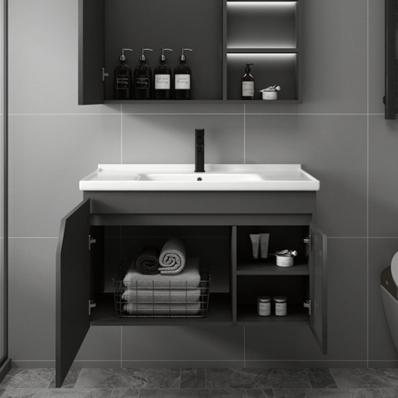 Metal Frame Bath Vanity Mirror Rectangle Wall Mount Single Sink Bathroom Vanity Set Clearhalo 'Bathroom Remodel & Bathroom Fixtures' 'Bathroom Vanities' 'bathroom_vanities' 'Home Improvement' 'home_improvement' 'home_improvement_bathroom_vanities' 6667629