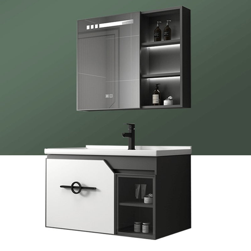 Metal Frame Bath Vanity Mirror Rectangle Wall Mount Single Sink Bathroom Vanity Set Clearhalo 'Bathroom Remodel & Bathroom Fixtures' 'Bathroom Vanities' 'bathroom_vanities' 'Home Improvement' 'home_improvement' 'home_improvement_bathroom_vanities' 6667632