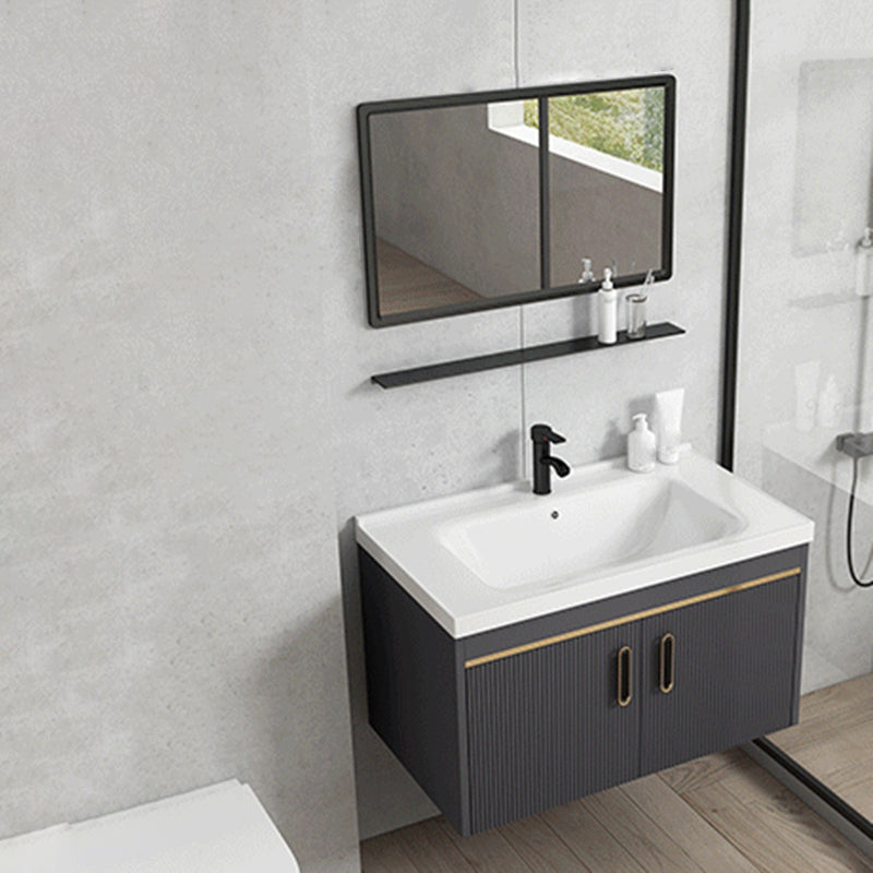 Contemporary Metal Sink Vanity Mirror Cabinet Wall-Mounted Vanity Cabinet Vanity & Faucet & Mirrors White Clearhalo 'Bathroom Remodel & Bathroom Fixtures' 'Bathroom Vanities' 'bathroom_vanities' 'Home Improvement' 'home_improvement' 'home_improvement_bathroom_vanities' 6667757