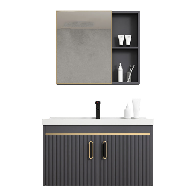 Contemporary Metal Sink Vanity Mirror Cabinet Wall-Mounted Vanity Cabinet Clearhalo 'Bathroom Remodel & Bathroom Fixtures' 'Bathroom Vanities' 'bathroom_vanities' 'Home Improvement' 'home_improvement' 'home_improvement_bathroom_vanities' 6667763