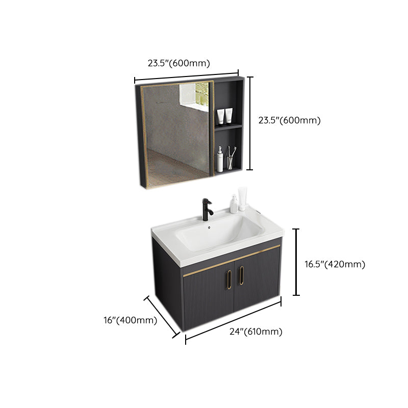Contemporary Metal Sink Vanity Mirror Cabinet Wall-Mounted Vanity Cabinet Clearhalo 'Bathroom Remodel & Bathroom Fixtures' 'Bathroom Vanities' 'bathroom_vanities' 'Home Improvement' 'home_improvement' 'home_improvement_bathroom_vanities' 6667776