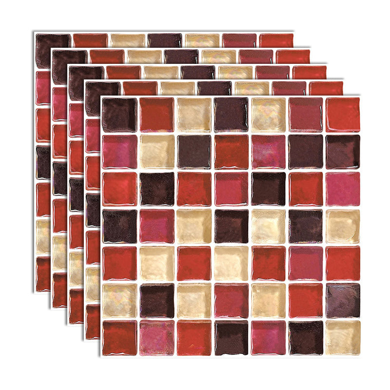 Peel and Stick Mosaic Tile Waterproof Square Peel and Stick Tile for Kitchen 20-Pack Red Clearhalo 'Flooring 'Home Improvement' 'home_improvement' 'home_improvement_peel_stick_blacksplash' 'Peel & Stick Backsplash Tile' 'peel_stick_blacksplash' 'Walls & Ceilings' Walls and Ceiling' 6667884
