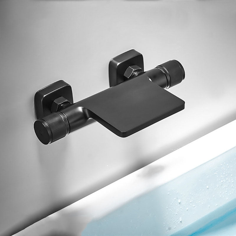 Modern Wall Mounted Metal Tub Filler Waterfall Double Handles Tub Faucet Trim Black Hand Shower Not Included Clearhalo 'Bathroom Remodel & Bathroom Fixtures' 'Bathtub Faucets' 'bathtub_faucets' 'Home Improvement' 'home_improvement' 'home_improvement_bathtub_faucets' 6668147