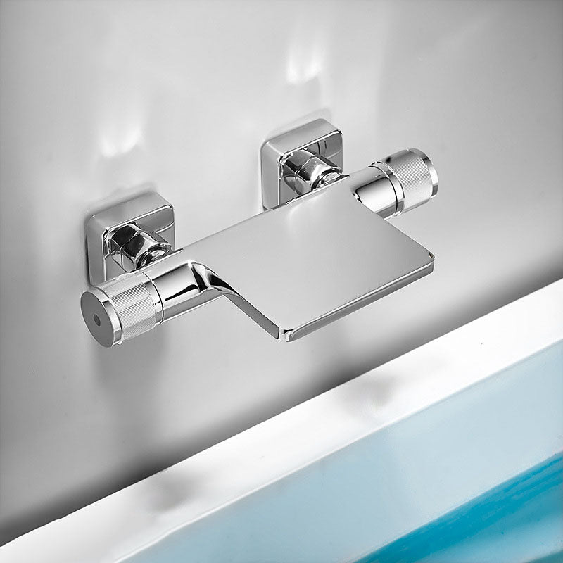 Modern Wall Mounted Metal Tub Filler Waterfall Double Handles Tub Faucet Trim Nickel Hand Shower Not Included Clearhalo 'Bathroom Remodel & Bathroom Fixtures' 'Bathtub Faucets' 'bathtub_faucets' 'Home Improvement' 'home_improvement' 'home_improvement_bathtub_faucets' 6668156