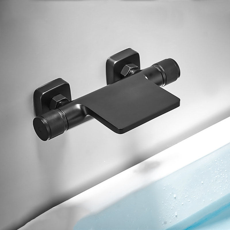 Modern Wall Mounted Metal Tub Filler Waterfall Double Handles Tub Faucet Trim Clearhalo 'Bathroom Remodel & Bathroom Fixtures' 'Bathtub Faucets' 'bathtub_faucets' 'Home Improvement' 'home_improvement' 'home_improvement_bathtub_faucets' 6668157