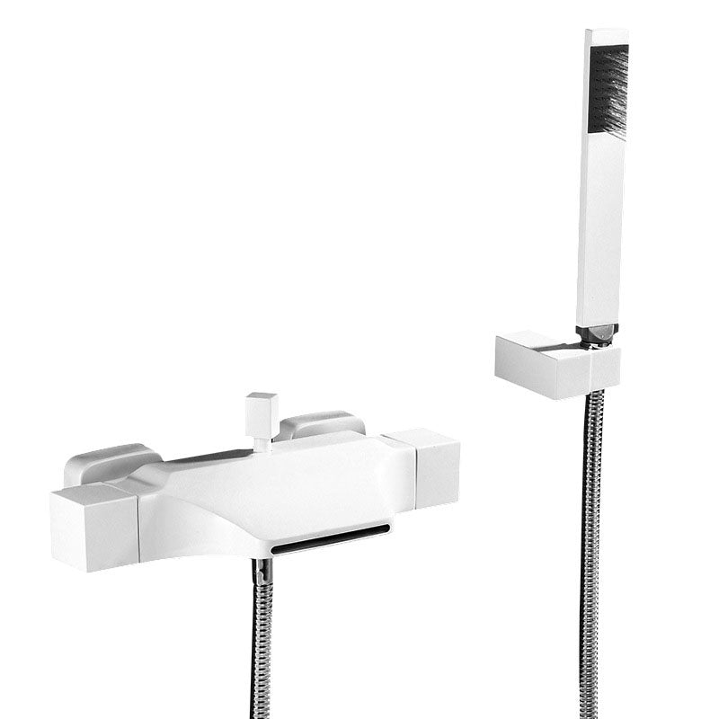 Contemporary Wall Mounted Metal Tub Filler Double Handles Waterfall Tub Faucet Trim Clearhalo 'Bathroom Remodel & Bathroom Fixtures' 'Bathtub Faucets' 'bathtub_faucets' 'Home Improvement' 'home_improvement' 'home_improvement_bathtub_faucets' 6668177