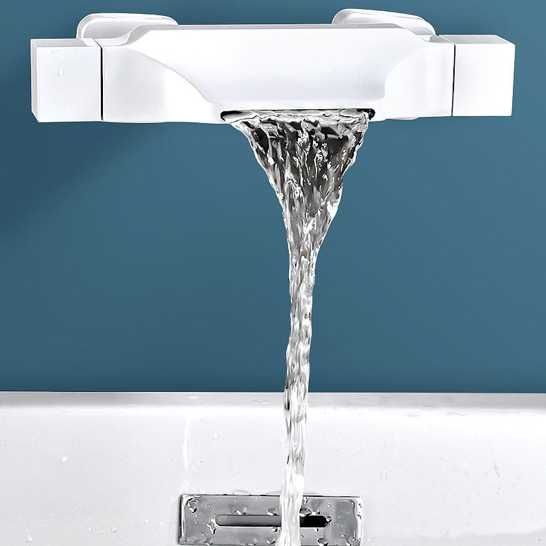 Contemporary Wall Mounted Metal Tub Filler Double Handles Waterfall Tub Faucet Trim Clearhalo 'Bathroom Remodel & Bathroom Fixtures' 'Bathtub Faucets' 'bathtub_faucets' 'Home Improvement' 'home_improvement' 'home_improvement_bathtub_faucets' 6668188