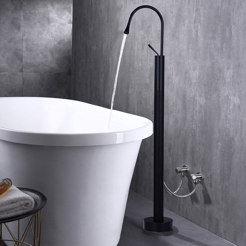 Modern Floor Mounted Single Handle Freestanding Tub Filler Metal Freestanding Faucet Black Ground Clearhalo 'Bathroom Remodel & Bathroom Fixtures' 'Bathtub Faucets' 'bathtub_faucets' 'Home Improvement' 'home_improvement' 'home_improvement_bathtub_faucets' 6668199