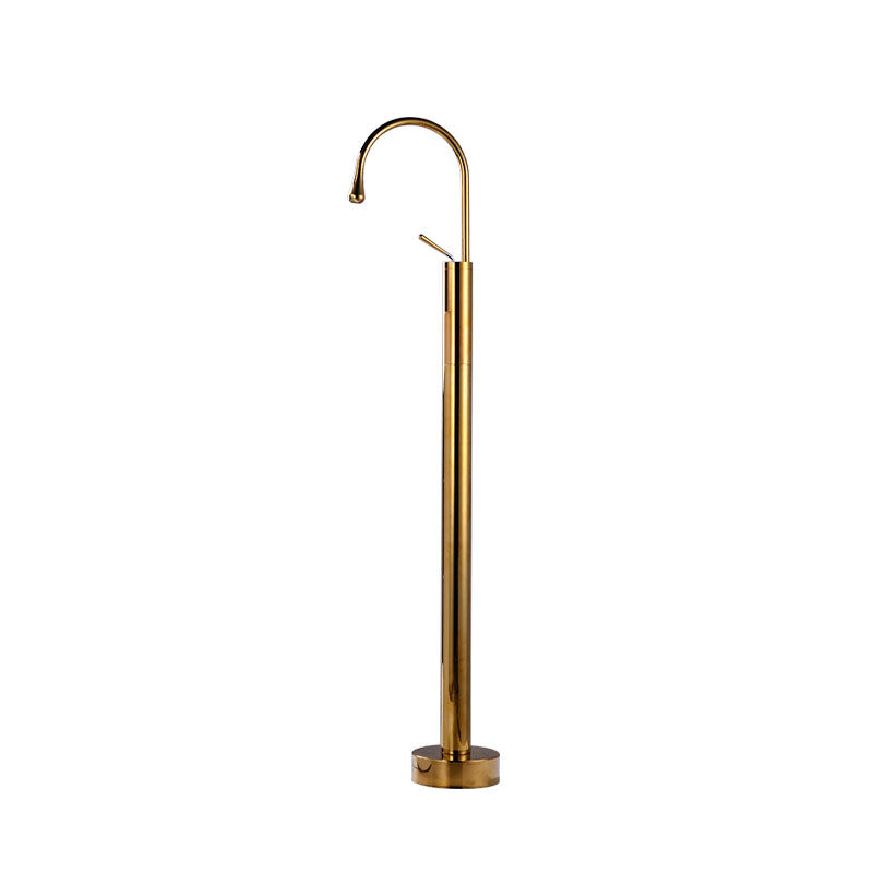Modern Floor Mounted Single Handle Freestanding Tub Filler Metal Freestanding Faucet Dark Gold Ground Clearhalo 'Bathroom Remodel & Bathroom Fixtures' 'Bathtub Faucets' 'bathtub_faucets' 'Home Improvement' 'home_improvement' 'home_improvement_bathtub_faucets' 6668204