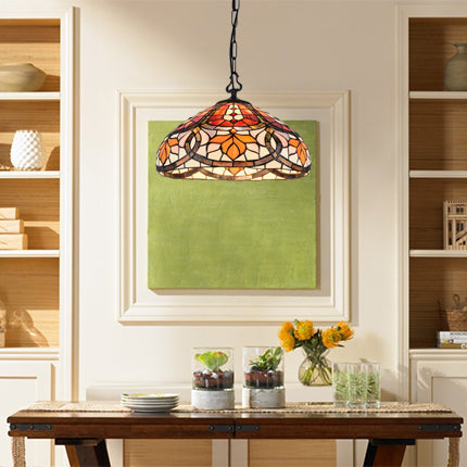 Floral Hanging Pendant Light Stained Glass Shade Living Room and Kitchen Lighting with Adjustable Chains Brown Clearhalo 'Ceiling Lights' 'Industrial' 'Middle Century Pendants' 'Pendant Lights' 'Pendants' 'Tiffany close to ceiling' 'Tiffany Pendants' 'Tiffany' Lighting' 66687