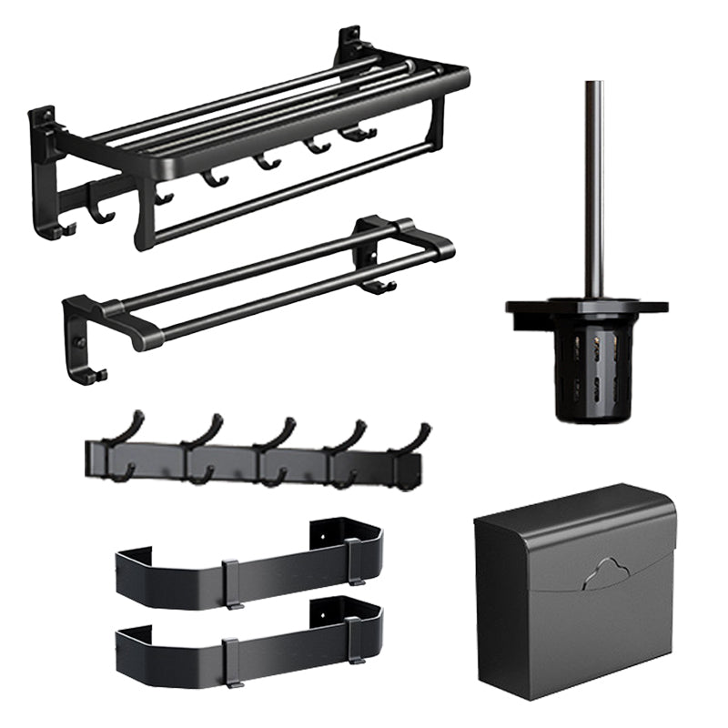 Traditional Aluminum Bath Hardware Set Black Bathroom Accessory Kit 7-Piece Set (Square Bath Shelf) Clearhalo 'Bathroom Hardware Sets' 'Bathroom Hardware' 'Bathroom Remodel & Bathroom Fixtures' 'bathroom_hardware_sets' 'Home Improvement' 'home_improvement' 'home_improvement_bathroom_hardware_sets' 6670274