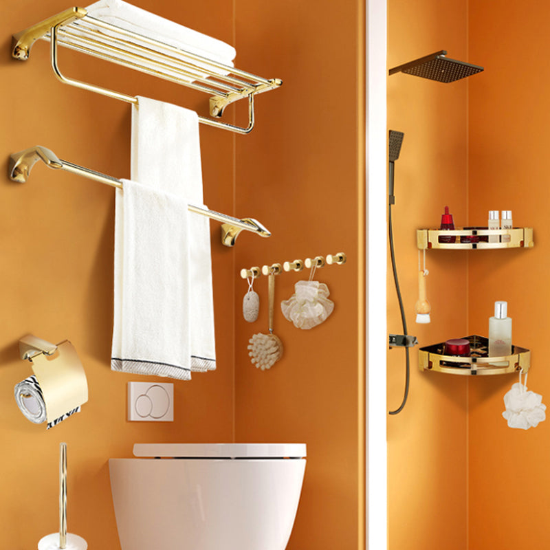Traditional Bathroom Hardware Gold Bath Shelf Bathroom Accessory Kit Clearhalo 'Bathroom Hardware Sets' 'Bathroom Hardware' 'Bathroom Remodel & Bathroom Fixtures' 'bathroom_hardware_sets' 'Home Improvement' 'home_improvement' 'home_improvement_bathroom_hardware_sets' 6676001