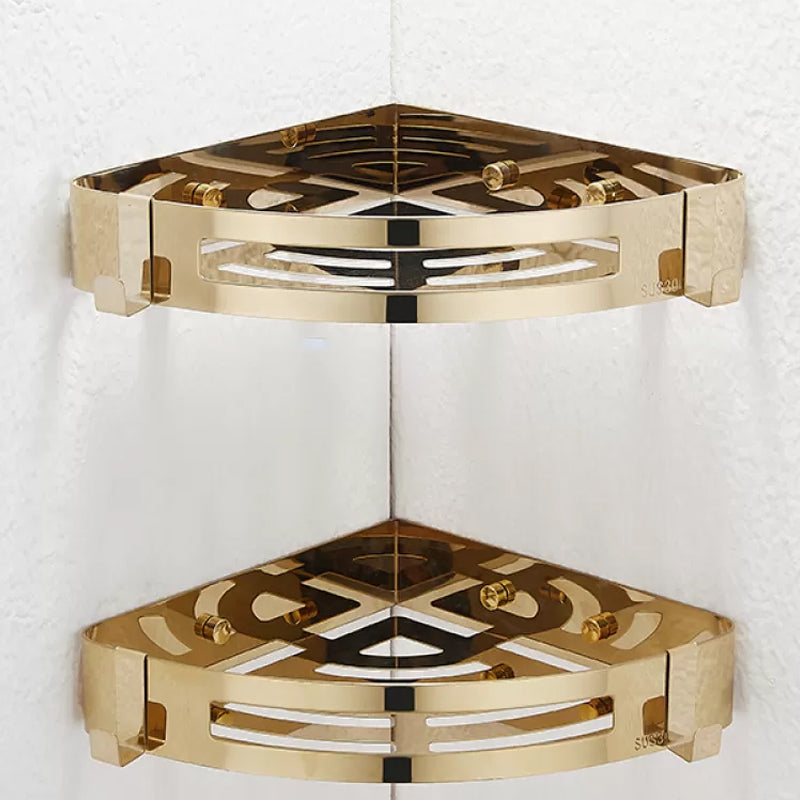 Traditional Bathroom Hardware Gold Bath Shelf Bathroom Accessory Kit 2-Piece Set (Triangular Bath Shelf) Clearhalo 'Bathroom Hardware Sets' 'Bathroom Hardware' 'Bathroom Remodel & Bathroom Fixtures' 'bathroom_hardware_sets' 'Home Improvement' 'home_improvement' 'home_improvement_bathroom_hardware_sets' 6676016