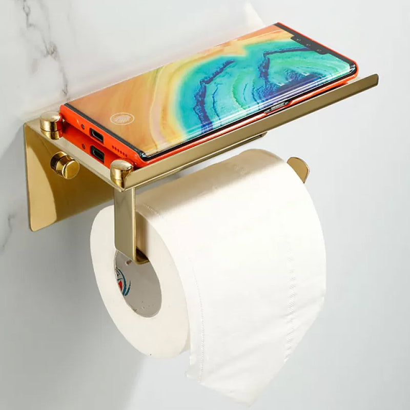 Traditional Bathroom Hardware Gold Bath Shelf Bathroom Accessory Kit Toilet Paper Holder (Straight) Clearhalo 'Bathroom Hardware Sets' 'Bathroom Hardware' 'Bathroom Remodel & Bathroom Fixtures' 'bathroom_hardware_sets' 'Home Improvement' 'home_improvement' 'home_improvement_bathroom_hardware_sets' 6676020