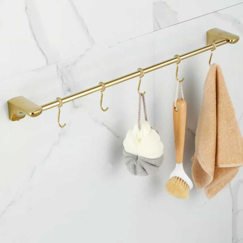 Traditional Bathroom Hardware Gold Bath Shelf Bathroom Accessory Kit Single Bar Towel Bar (with Hook) Clearhalo 'Bathroom Hardware Sets' 'Bathroom Hardware' 'Bathroom Remodel & Bathroom Fixtures' 'bathroom_hardware_sets' 'Home Improvement' 'home_improvement' 'home_improvement_bathroom_hardware_sets' 6676034