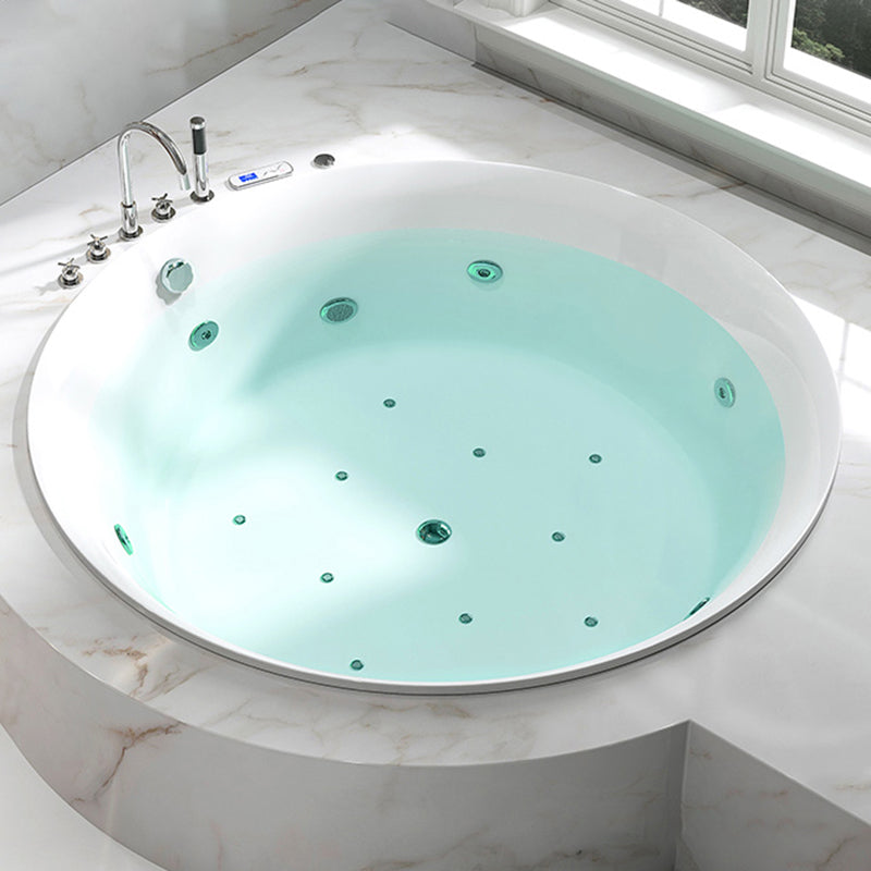 Drop-in Acrylic Round Bathtub Modern Air/ Whirlpool Bathtub in White 51"L x 51"W x 23"H Massage + Constant Temperature + Bubbles Tub with Silver 5-Piece Set Clearhalo 'Bathroom Remodel & Bathroom Fixtures' 'Bathtubs' 'Home Improvement' 'home_improvement' 'home_improvement_bathtubs' 'Showers & Bathtubs' 6676443