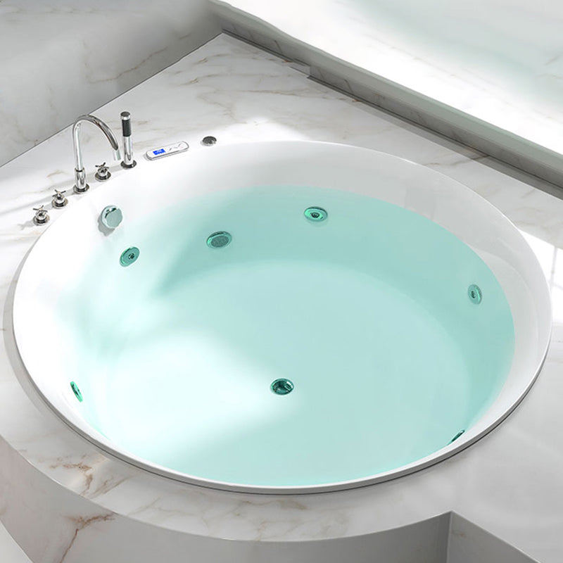 Drop-in Acrylic Round Bathtub Modern Air/ Whirlpool Bathtub in White Massage & Thermostat Tub with Silver 5-Piece Set Clearhalo 'Bathroom Remodel & Bathroom Fixtures' 'Bathtubs' 'Home Improvement' 'home_improvement' 'home_improvement_bathtubs' 'Showers & Bathtubs' 6676447