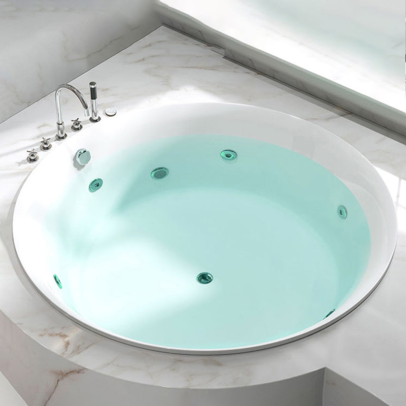 Drop-in Acrylic Round Bathtub Modern Air/ Whirlpool Bathtub in White Massage Tub with Silver 5-Piece Set Clearhalo 'Bathroom Remodel & Bathroom Fixtures' 'Bathtubs' 'Home Improvement' 'home_improvement' 'home_improvement_bathtubs' 'Showers & Bathtubs' 6676449