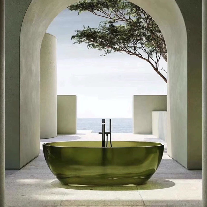Modern Acrylic Ellipse Bathtub Freestanding Soaking Bathtub with Drain Bath Tub Green Clearhalo 'Bathroom Remodel & Bathroom Fixtures' 'Bathtubs' 'Home Improvement' 'home_improvement' 'home_improvement_bathtubs' 'Showers & Bathtubs' 6676468