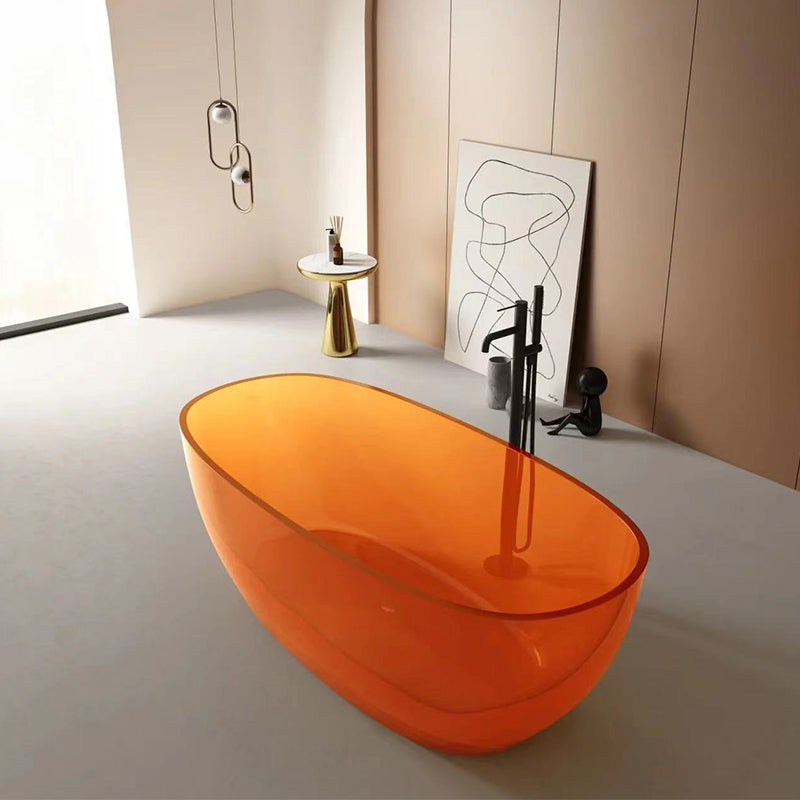 Modern Acrylic Ellipse Bathtub Freestanding Soaking Bathtub with Drain Bath Tub Orange Clearhalo 'Bathroom Remodel & Bathroom Fixtures' 'Bathtubs' 'Home Improvement' 'home_improvement' 'home_improvement_bathtubs' 'Showers & Bathtubs' 6676471