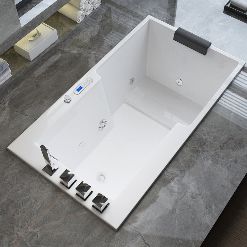 Modern Rectangle Acrylic Embedded Bathtub with Drain Bath Tub and Massage Device 47"L x 30"W x 24"H Massage & Thermostat Tub with Silver 5-Piece Set Clearhalo 'Bathroom Remodel & Bathroom Fixtures' 'Bathtubs' 'Home Improvement' 'home_improvement' 'home_improvement_bathtubs' 'Showers & Bathtubs' 6676479