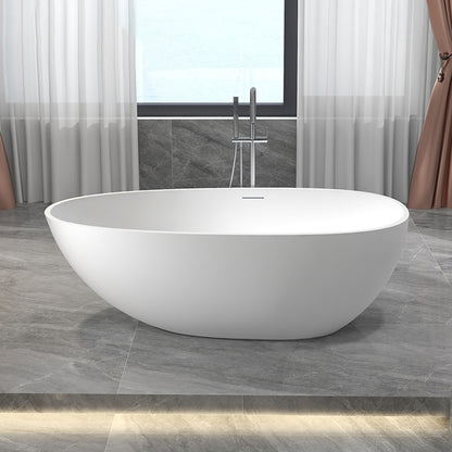 Modern Ellipse White Bathtub Stone Freestanding Soaking Bathtub with Drain Bath Tub Matte White Clearhalo 'Bathroom Remodel & Bathroom Fixtures' 'Bathtubs' 'Home Improvement' 'home_improvement' 'home_improvement_bathtubs' 'Showers & Bathtubs' 6676600