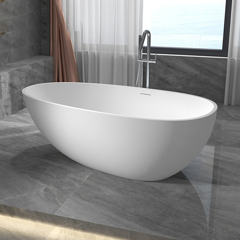 Modern Ellipse White Bathtub Stone Freestanding Soaking Bathtub with Drain Bath Tub Matte White 71"L x 35"W x 22"H Clearhalo 'Bathroom Remodel & Bathroom Fixtures' 'Bathtubs' 'Home Improvement' 'home_improvement' 'home_improvement_bathtubs' 'Showers & Bathtubs' 6676601