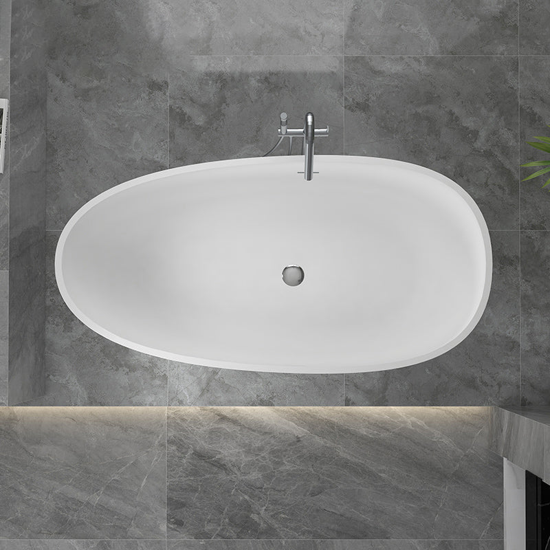 Modern Ellipse White Bathtub Stone Freestanding Soaking Bathtub with Drain Bath Tub Matte White 59"L x 31"W x 21"H Clearhalo 'Bathroom Remodel & Bathroom Fixtures' 'Bathtubs' 'Home Improvement' 'home_improvement' 'home_improvement_bathtubs' 'Showers & Bathtubs' 6676603