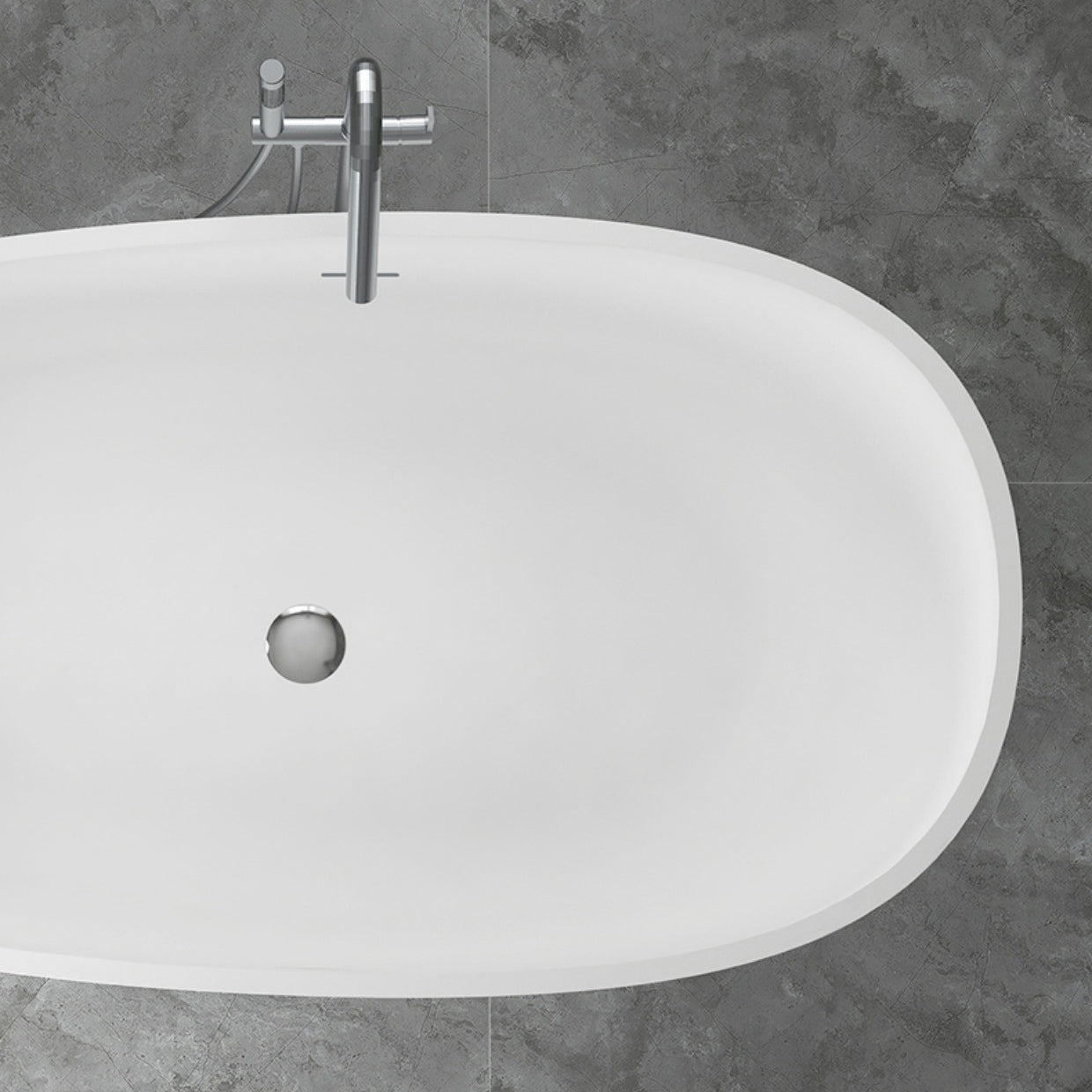 Modern Ellipse White Bathtub Stone Freestanding Soaking Bathtub with Drain Bath Tub Clearhalo 'Bathroom Remodel & Bathroom Fixtures' 'Bathtubs' 'Home Improvement' 'home_improvement' 'home_improvement_bathtubs' 'Showers & Bathtubs' 6676605