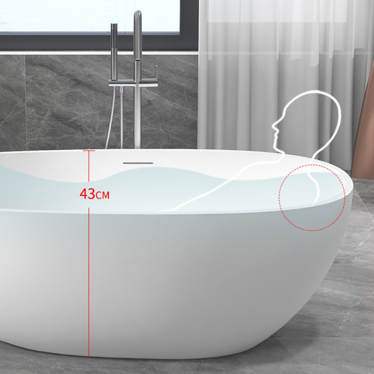 Modern Ellipse White Bathtub Stone Freestanding Soaking Bathtub with Drain Bath Tub Clearhalo 'Bathroom Remodel & Bathroom Fixtures' 'Bathtubs' 'Home Improvement' 'home_improvement' 'home_improvement_bathtubs' 'Showers & Bathtubs' 6676606
