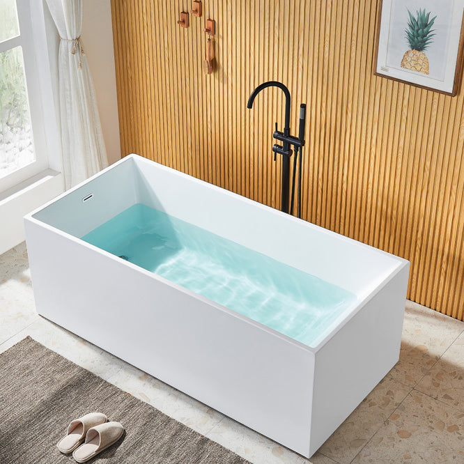 Modern Rectangle Acrylic Bathtub Freestand Soaking Bathtub with Drain Bath Tub White Clearhalo 'Bathroom Remodel & Bathroom Fixtures' 'Bathtubs' 'Home Improvement' 'home_improvement' 'home_improvement_bathtubs' 'Showers & Bathtubs' 6676678