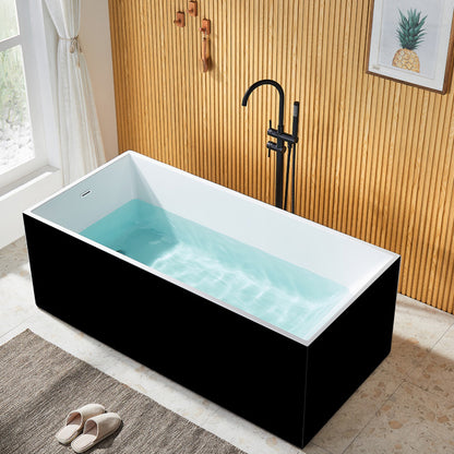 Modern Rectangle Acrylic Bathtub Freestand Soaking Bathtub with Drain Bath Tub Black White Clearhalo 'Bathroom Remodel & Bathroom Fixtures' 'Bathtubs' 'Home Improvement' 'home_improvement' 'home_improvement_bathtubs' 'Showers & Bathtubs' 6676679
