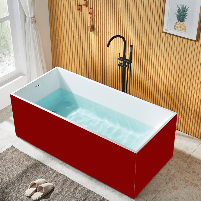 Modern Rectangle Acrylic Bathtub Freestand Soaking Bathtub with Drain Bath Tub Red-White Clearhalo 'Bathroom Remodel & Bathroom Fixtures' 'Bathtubs' 'Home Improvement' 'home_improvement' 'home_improvement_bathtubs' 'Showers & Bathtubs' 6676681