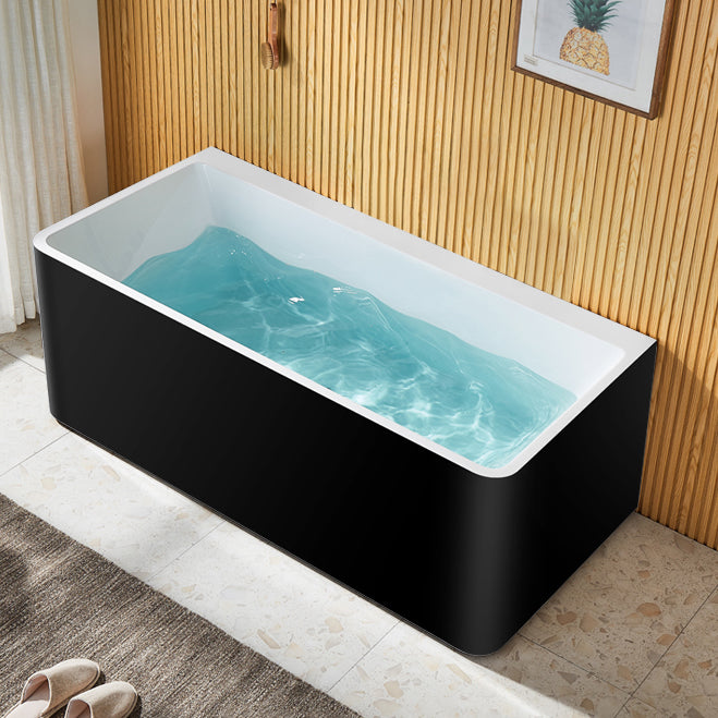 Modern Acrylic Rectangle Bathtub White Back to Wall with Drain Bath Tub Black White Tub Clearhalo 'Bathroom Remodel & Bathroom Fixtures' 'Bathtubs' 'Home Improvement' 'home_improvement' 'home_improvement_bathtubs' 'Showers & Bathtubs' 6676708
