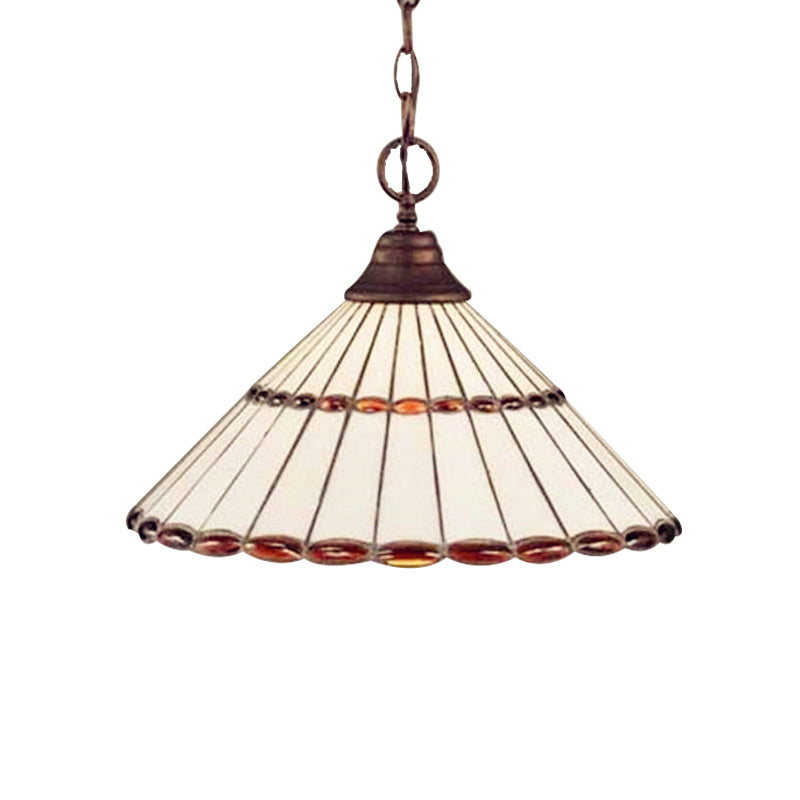 Brown/Green Hand Cut Glass Tapered Suspension Lamp Tiffany-Style 1 Head Pendant Light Fixture Clearhalo 'Ceiling Lights' 'Industrial' 'Middle Century Pendants' 'Pendant Lights' 'Pendants' 'Tiffany close to ceiling' 'Tiffany Pendants' 'Tiffany' Lighting' 66795