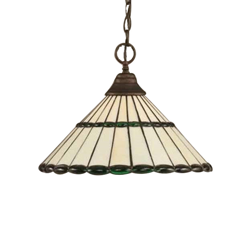 Brown/Green Hand Cut Glass Tapered Suspension Lamp Tiffany-Style 1 Head Pendant Light Fixture Clearhalo 'Ceiling Lights' 'Industrial' 'Middle Century Pendants' 'Pendant Lights' 'Pendants' 'Tiffany close to ceiling' 'Tiffany Pendants' 'Tiffany' Lighting' 66798