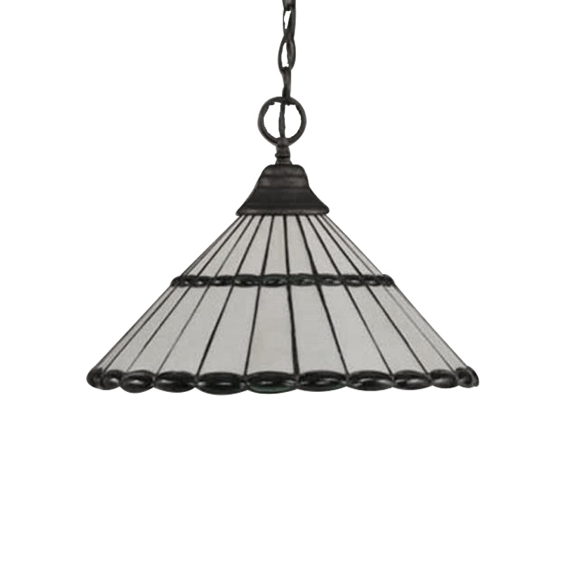 Brown/Green Hand Cut Glass Tapered Suspension Lamp Tiffany-Style 1 Head Pendant Light Fixture Clearhalo 'Ceiling Lights' 'Industrial' 'Middle Century Pendants' 'Pendant Lights' 'Pendants' 'Tiffany close to ceiling' 'Tiffany Pendants' 'Tiffany' Lighting' 66799