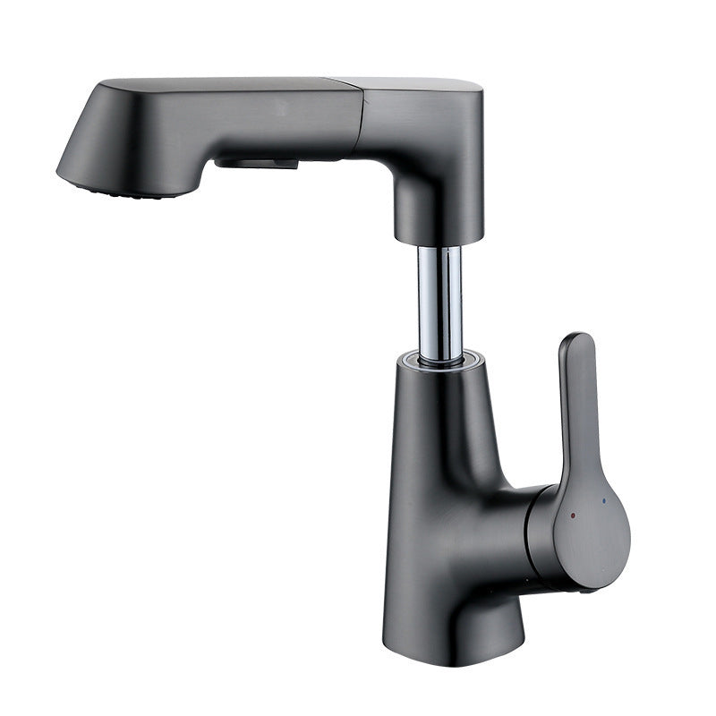 Contemporary Sink Faucet Plian Low Arc Brass Centerset Lavatory Faucet Grey Clearhalo 'Bathroom Remodel & Bathroom Fixtures' 'Bathroom Sink Faucets' 'Bathroom Sinks & Faucet Components' 'bathroom_sink_faucets' 'Home Improvement' 'home_improvement' 'home_improvement_bathroom_sink_faucets' 6680874