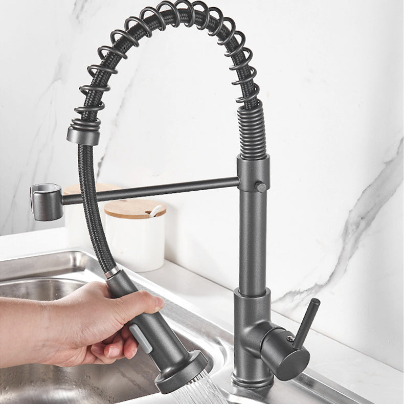 Contemporary Kitchen Faucet Copper Single Handle High Arc Spring Spout Kitchen Faucet Grey Clearhalo 'Home Improvement' 'home_improvement' 'home_improvement_kitchen_faucets' 'Kitchen Faucets' 'Kitchen Remodel & Kitchen Fixtures' 'Kitchen Sinks & Faucet Components' 'kitchen_faucets' 6680885