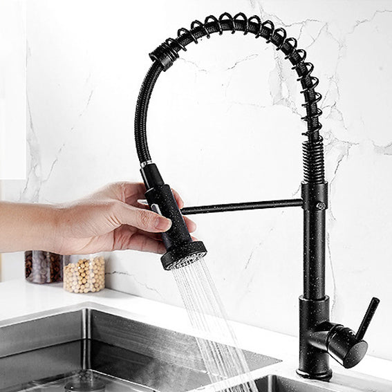 Contemporary Kitchen Faucet Copper Single Handle High Arc Spring Spout Kitchen Faucet Black Clearhalo 'Home Improvement' 'home_improvement' 'home_improvement_kitchen_faucets' 'Kitchen Faucets' 'Kitchen Remodel & Kitchen Fixtures' 'Kitchen Sinks & Faucet Components' 'kitchen_faucets' 6680888