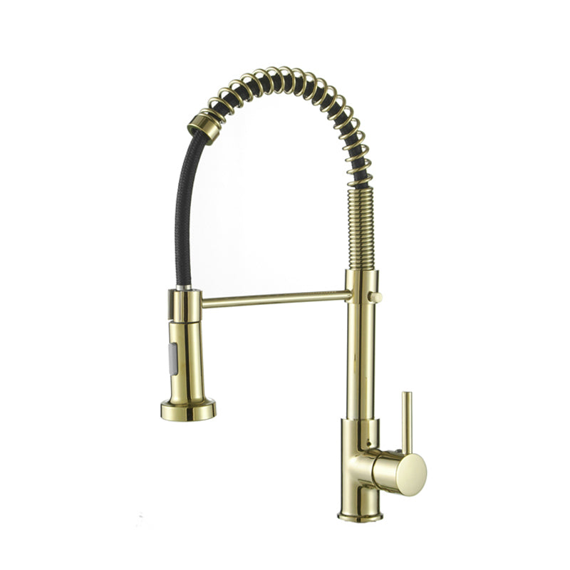 Contemporary Kitchen Faucet Copper Single Handle High Arc Spring Spout Kitchen Faucet Gold Clearhalo 'Home Improvement' 'home_improvement' 'home_improvement_kitchen_faucets' 'Kitchen Faucets' 'Kitchen Remodel & Kitchen Fixtures' 'Kitchen Sinks & Faucet Components' 'kitchen_faucets' 6680889