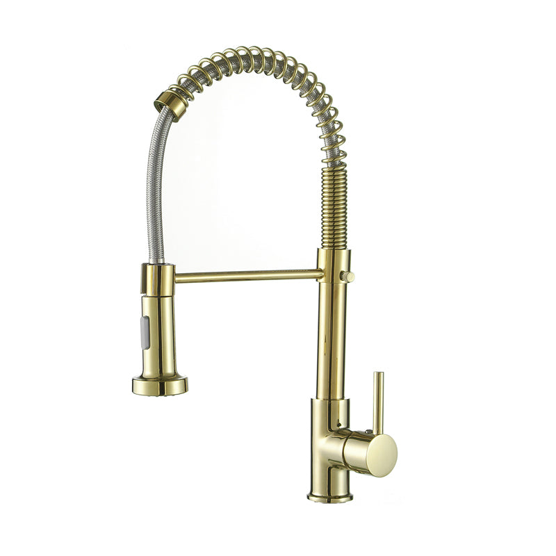 Contemporary Kitchen Faucet Copper Single Handle High Arc Spring Spout Kitchen Faucet Gold-White Clearhalo 'Home Improvement' 'home_improvement' 'home_improvement_kitchen_faucets' 'Kitchen Faucets' 'Kitchen Remodel & Kitchen Fixtures' 'Kitchen Sinks & Faucet Components' 'kitchen_faucets' 6680891