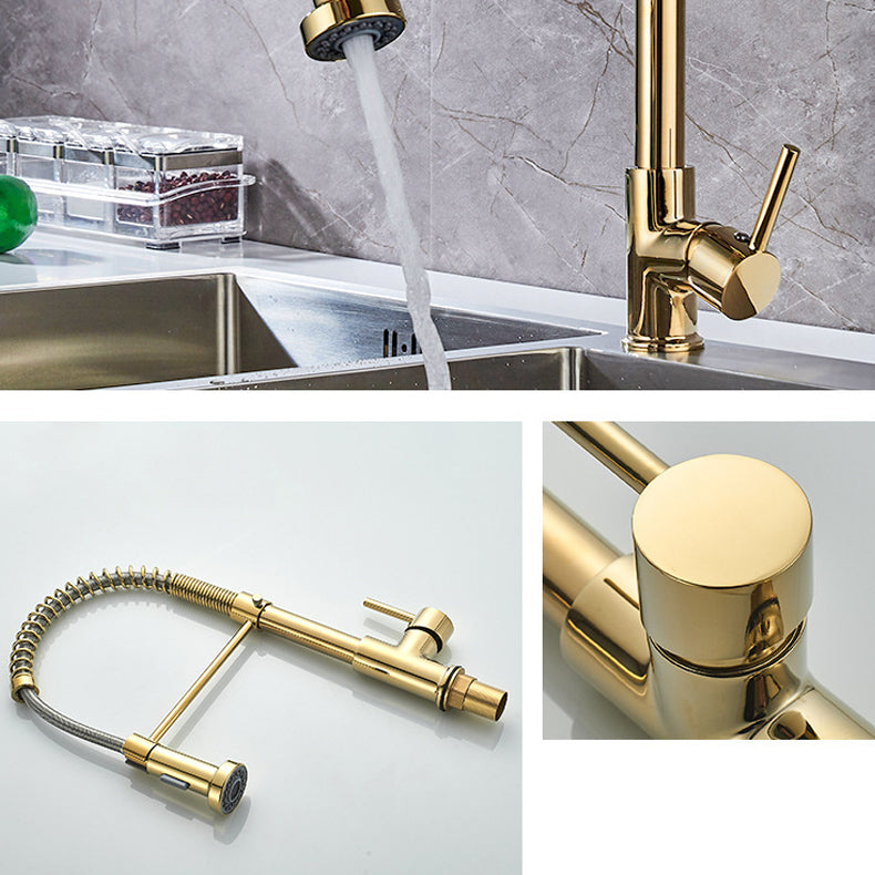 Contemporary Kitchen Faucet Copper Single Handle High Arc Spring Spout Kitchen Faucet Clearhalo 'Home Improvement' 'home_improvement' 'home_improvement_kitchen_faucets' 'Kitchen Faucets' 'Kitchen Remodel & Kitchen Fixtures' 'Kitchen Sinks & Faucet Components' 'kitchen_faucets' 6680897