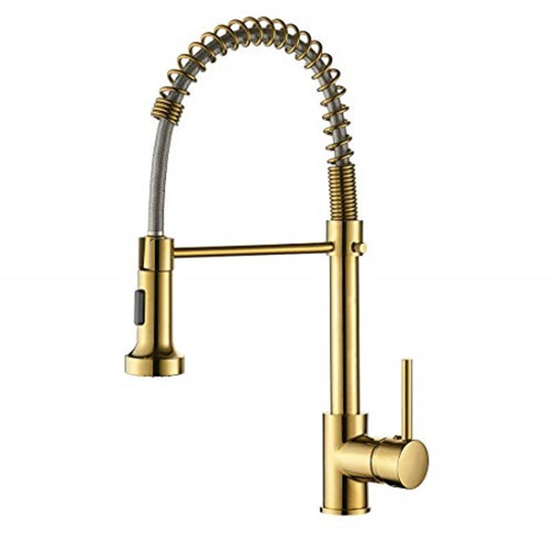 Contemporary Kitchen Faucet Copper 1-Handle High Arc Spring Spout Kitchen Faucet Gold Clearhalo 'Home Improvement' 'home_improvement' 'home_improvement_kitchen_faucets' 'Kitchen Faucets' 'Kitchen Remodel & Kitchen Fixtures' 'Kitchen Sinks & Faucet Components' 'kitchen_faucets' 6680908