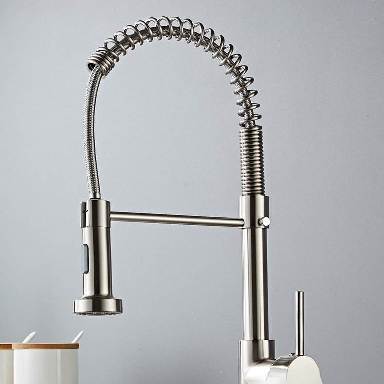 Contemporary Kitchen Faucet Copper 1-Handle High Arc Spring Spout Kitchen Faucet Clearhalo 'Home Improvement' 'home_improvement' 'home_improvement_kitchen_faucets' 'Kitchen Faucets' 'Kitchen Remodel & Kitchen Fixtures' 'Kitchen Sinks & Faucet Components' 'kitchen_faucets' 6680916