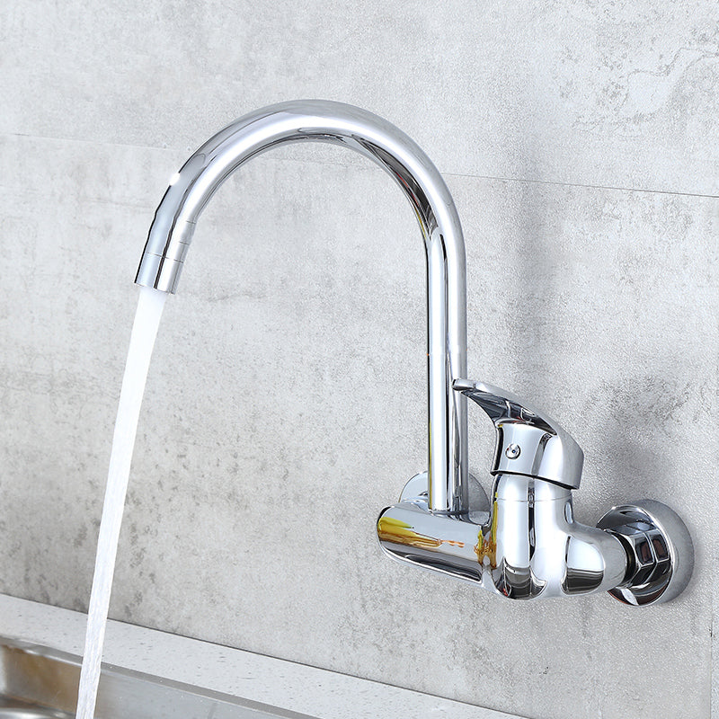 Modern Bridge Kitchen Faucet Brass Lever Handles Swivel Spout Wall Mounted Bar Faucet High Style Gooseneck Clearhalo 'Home Improvement' 'home_improvement' 'home_improvement_kitchen_faucets' 'Kitchen Faucets' 'Kitchen Remodel & Kitchen Fixtures' 'Kitchen Sinks & Faucet Components' 'kitchen_faucets' 6680918