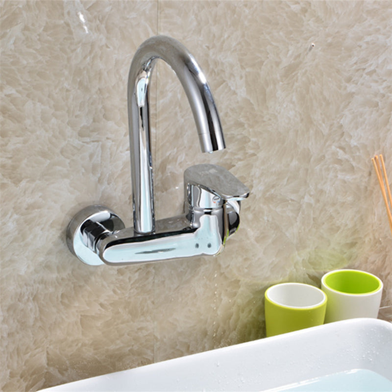 Modern Bridge Kitchen Faucet Brass Lever Handles Swivel Spout Wall Mounted Bar Faucet Clearhalo 'Home Improvement' 'home_improvement' 'home_improvement_kitchen_faucets' 'Kitchen Faucets' 'Kitchen Remodel & Kitchen Fixtures' 'Kitchen Sinks & Faucet Components' 'kitchen_faucets' 6680920